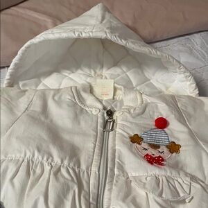 Vintage White Baby Snowsuit with Blue Accents